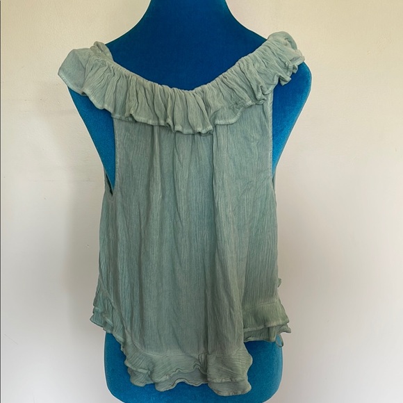 Mint Green Bluish Ruffled Women's Top - Picture 2 of 5